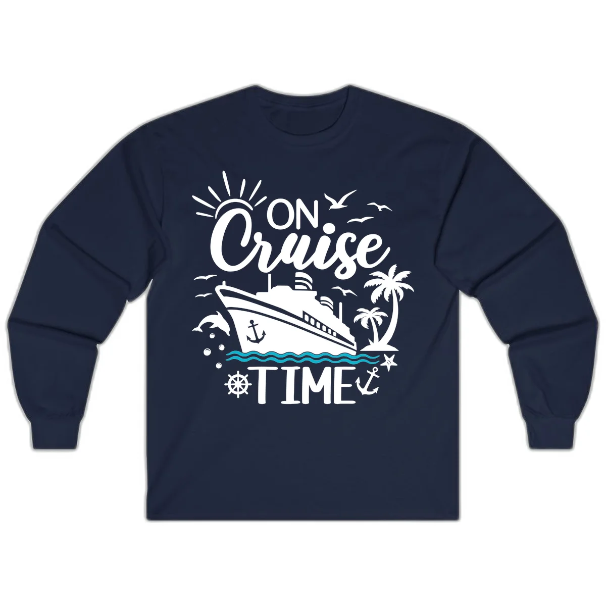 On Cruise Time Long Sleeve Tee for Cruise Lovers in Navy