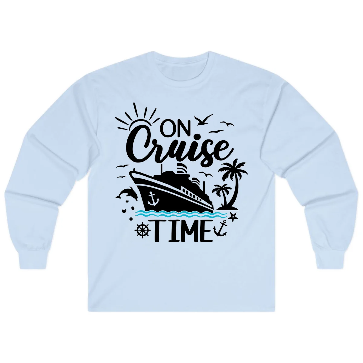 On Cruise Time Long Sleeve Tee for Cruise Lovers in Light Blue