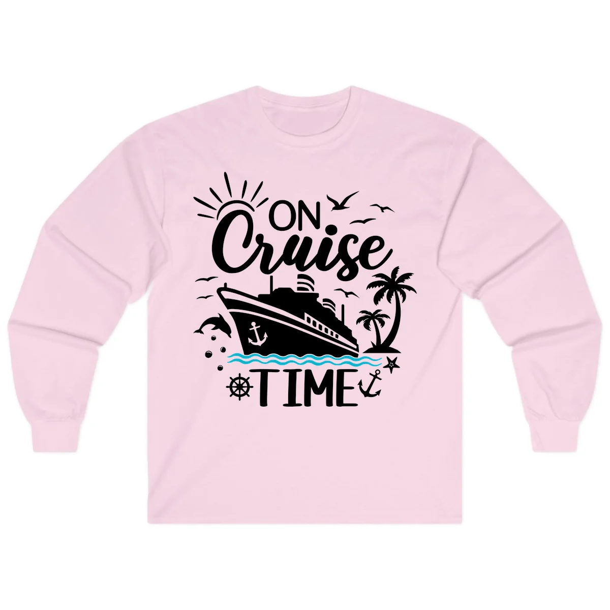 On Cruise Time Long Sleeve Tee for Cruise Lovers in Light Pink