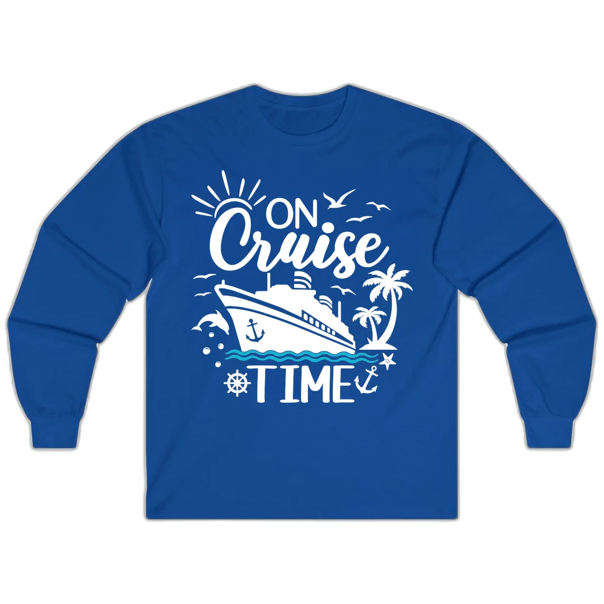 On Cruise Time Long Sleeve Tee for Cruise Lovers in Royal