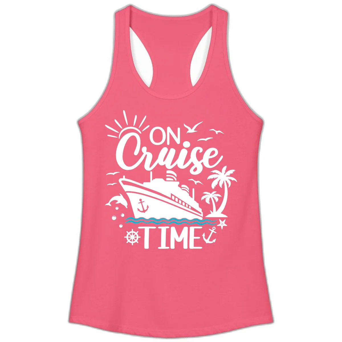 On Cruise Time Ladies Racerback Tank for Vacation in Hot Pink