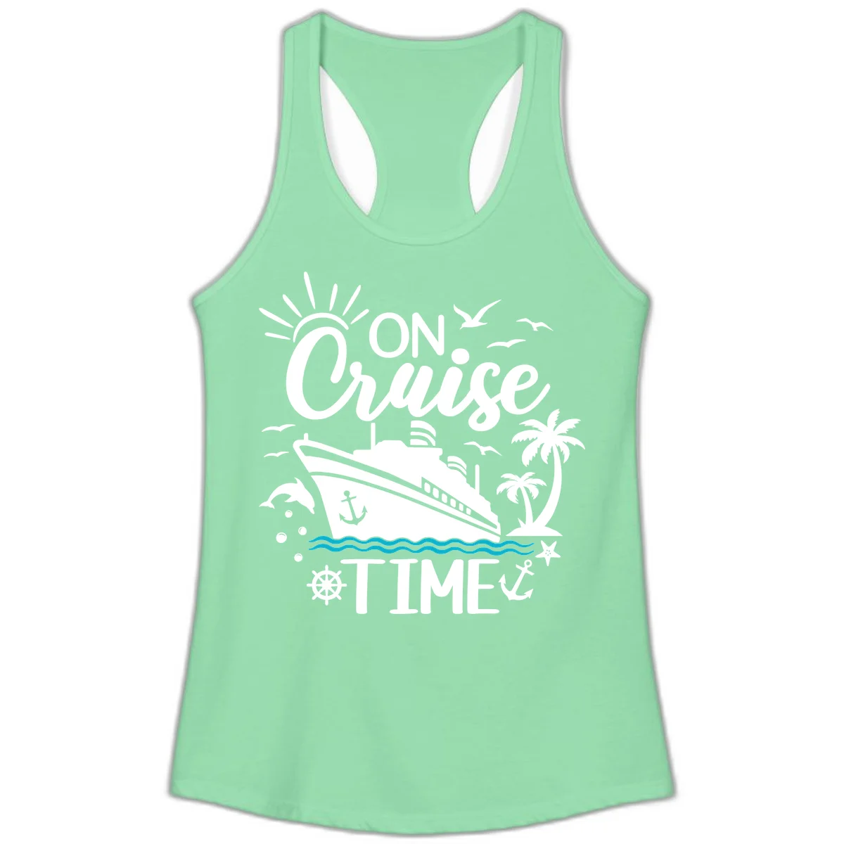 On Cruise Time Ladies Racerback Tank for Vacation in Solid Mint