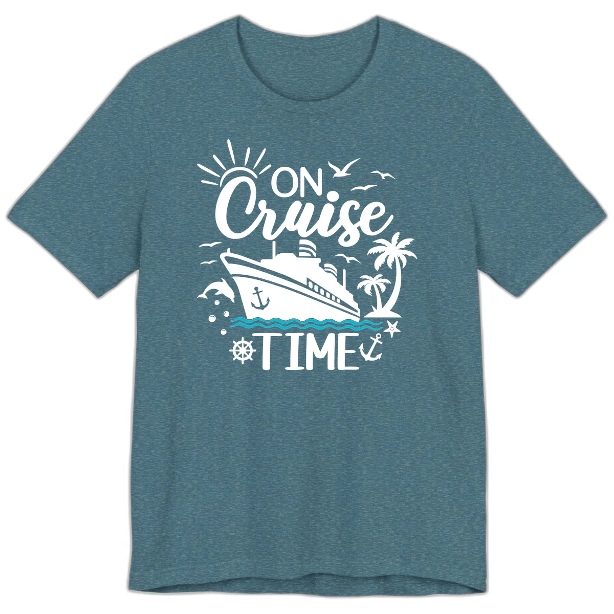 On Cruise Time Premium Vacation Tee for Cruise Lovers in Heather Deep Teal