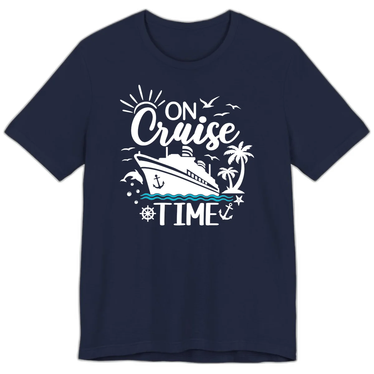 On Cruise Time Premium Vacation Tee for Cruise Lovers in Navy