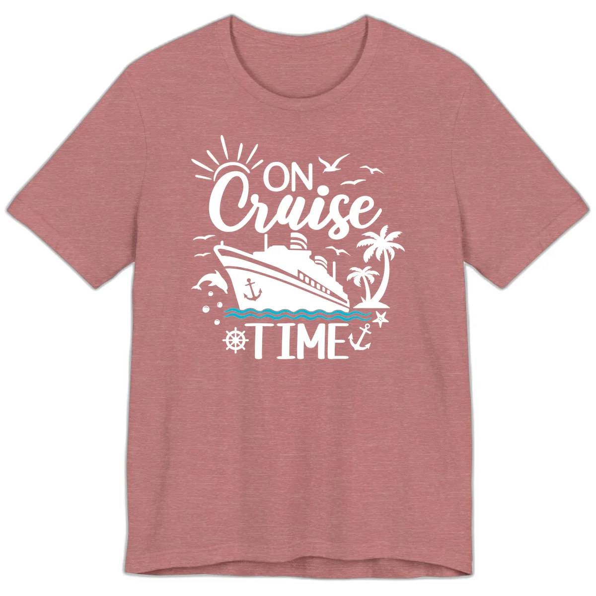 On Cruise Time Premium Vacation Tee for Cruise Lovers in Heather Mauve