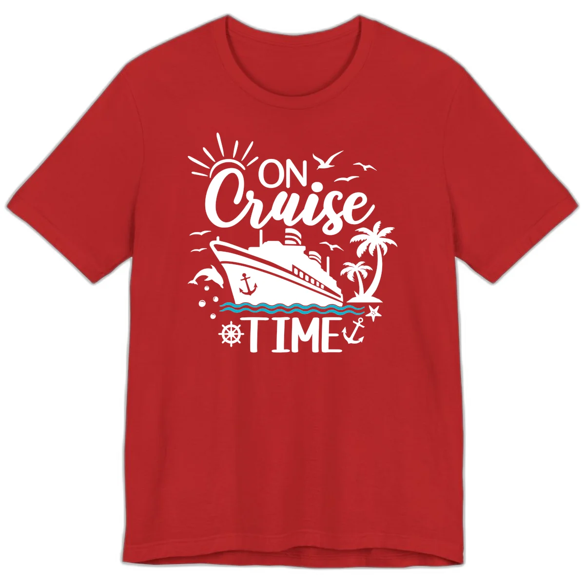 On Cruise Time Premium Vacation Tee for Cruise Lovers in Red
