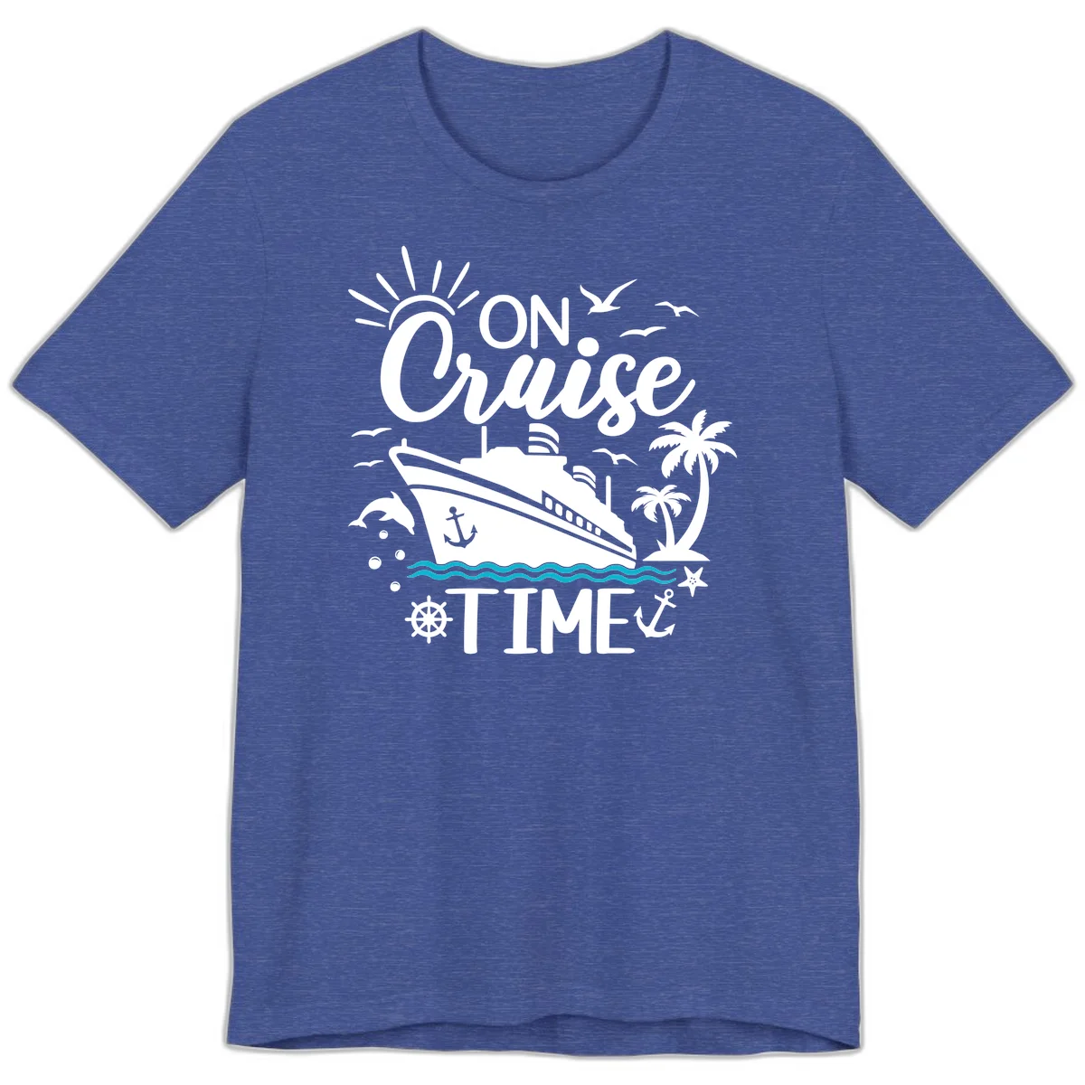 On Cruise Time Premium Vacation Tee for Cruise Lovers in Heather True Royal
