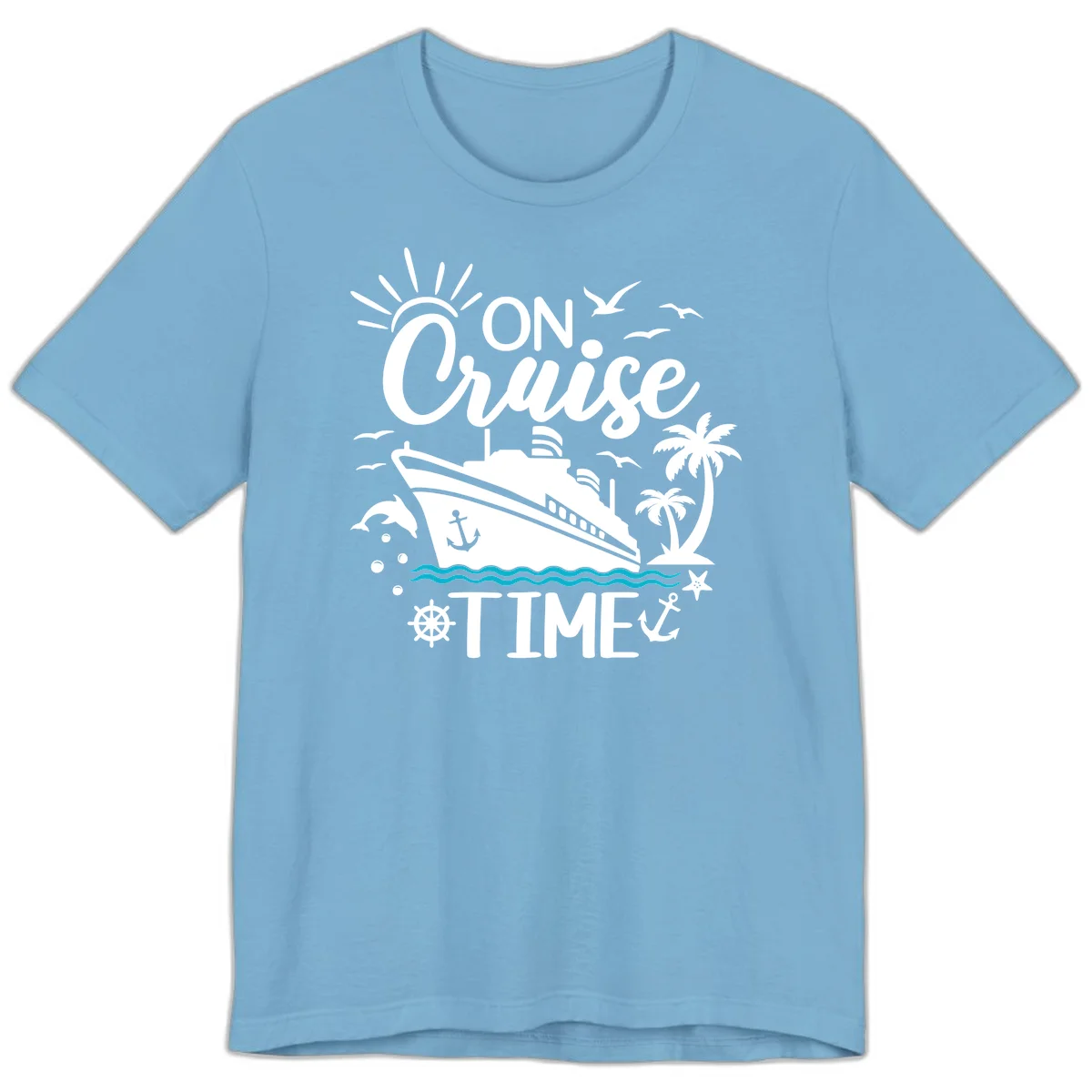 On Cruise Time Premium Vacation Tee for Cruise Lovers in Ocean Blue