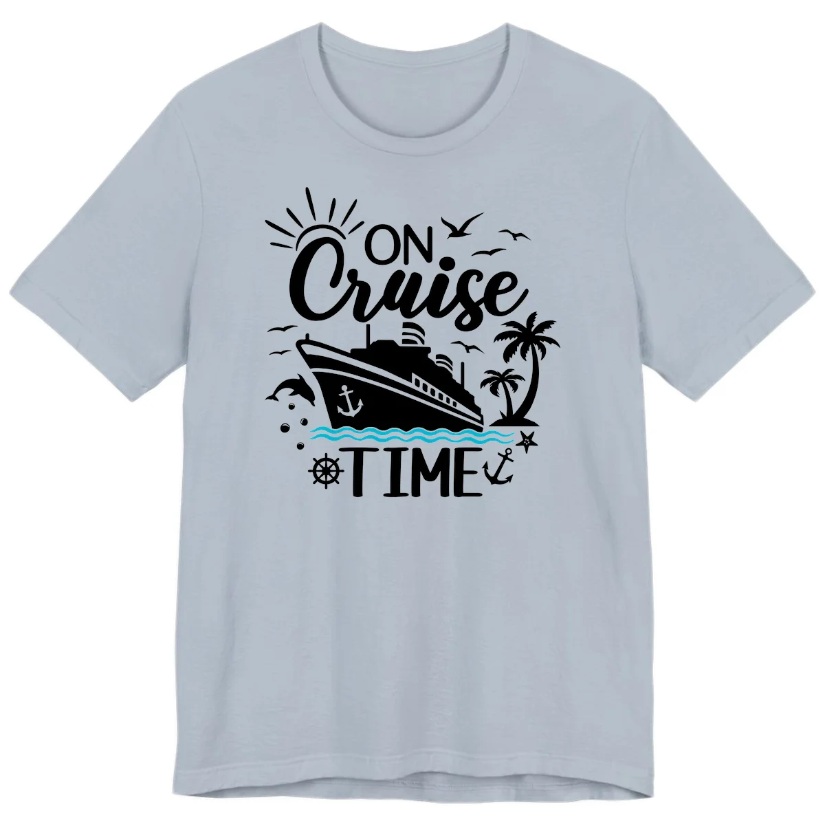 On Cruise Time Premium Vacation Tee for Cruise Lovers in Light Blue