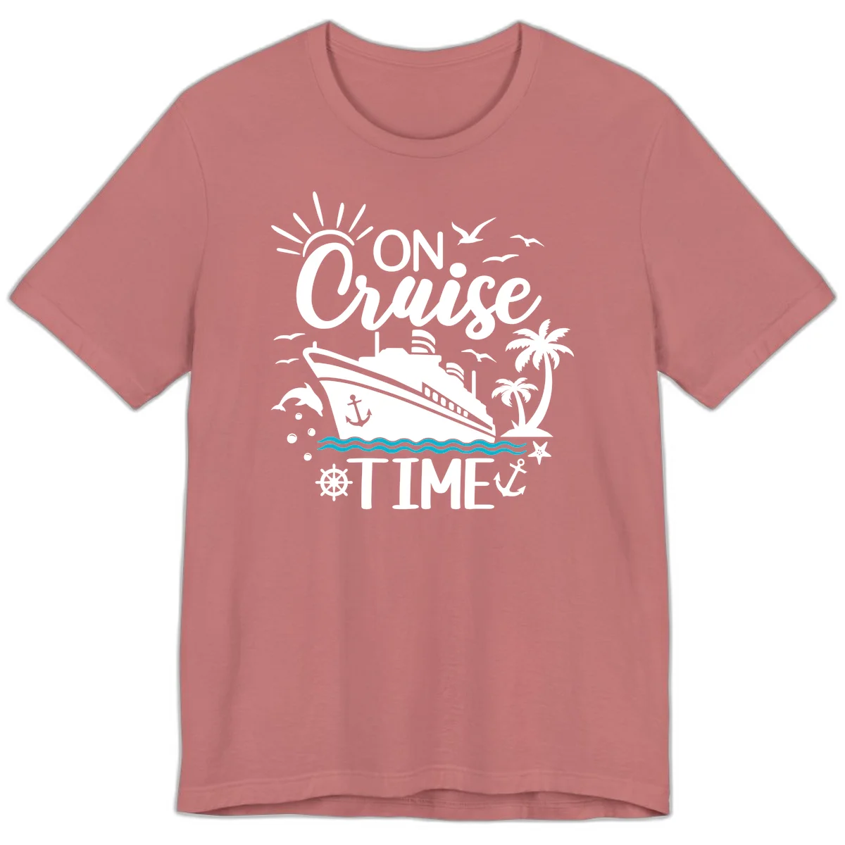 On Cruise Time Premium Vacation Tee for Cruise Lovers in Mauve
