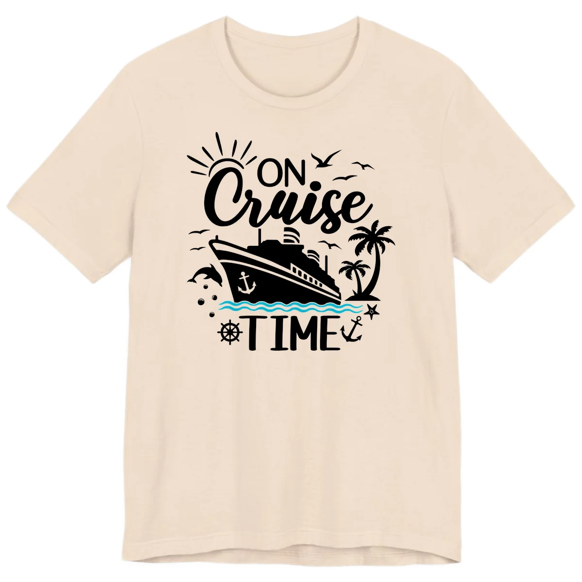 On Cruise Time Premium Vacation Tee for Cruise Lovers in Soft Cream