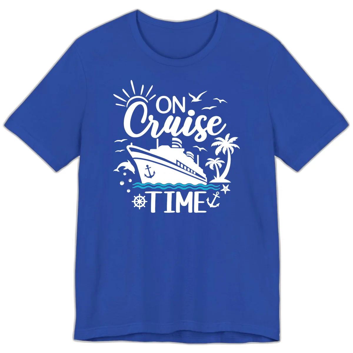 On Cruise Time Premium Vacation Tee for Cruise Lovers in True Royal