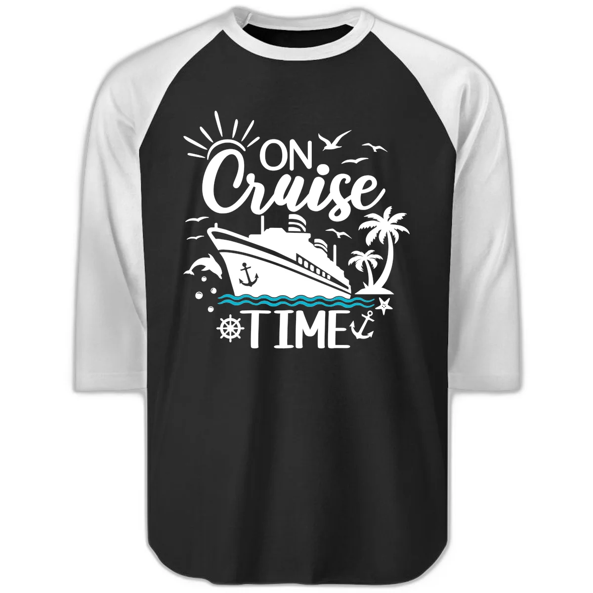 On Cruise Time Raglan 3/4 Tee for Cruise Lovers in Black White
