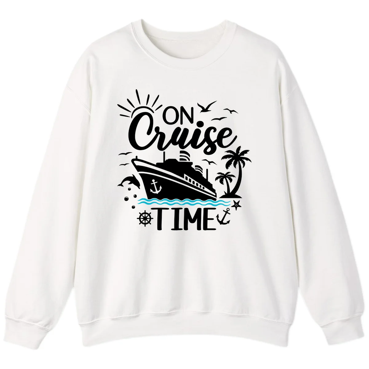 On Cruise Time Crewneck Sweatshirt for Cruise Lovers in White