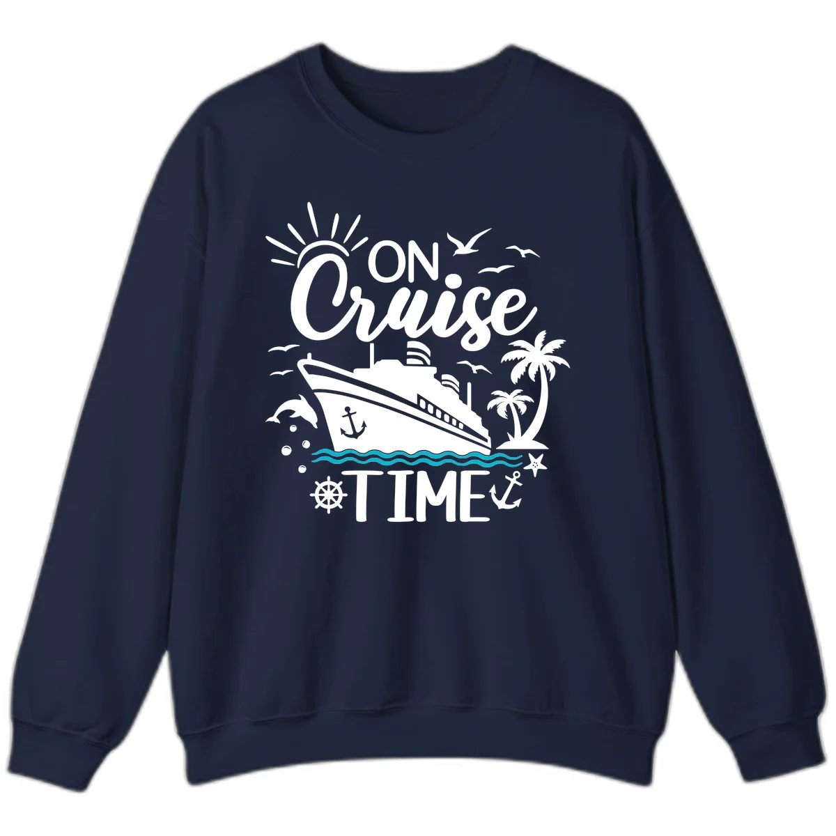 On Cruise Time Crewneck Sweatshirt for Cruise Lovers in Navy