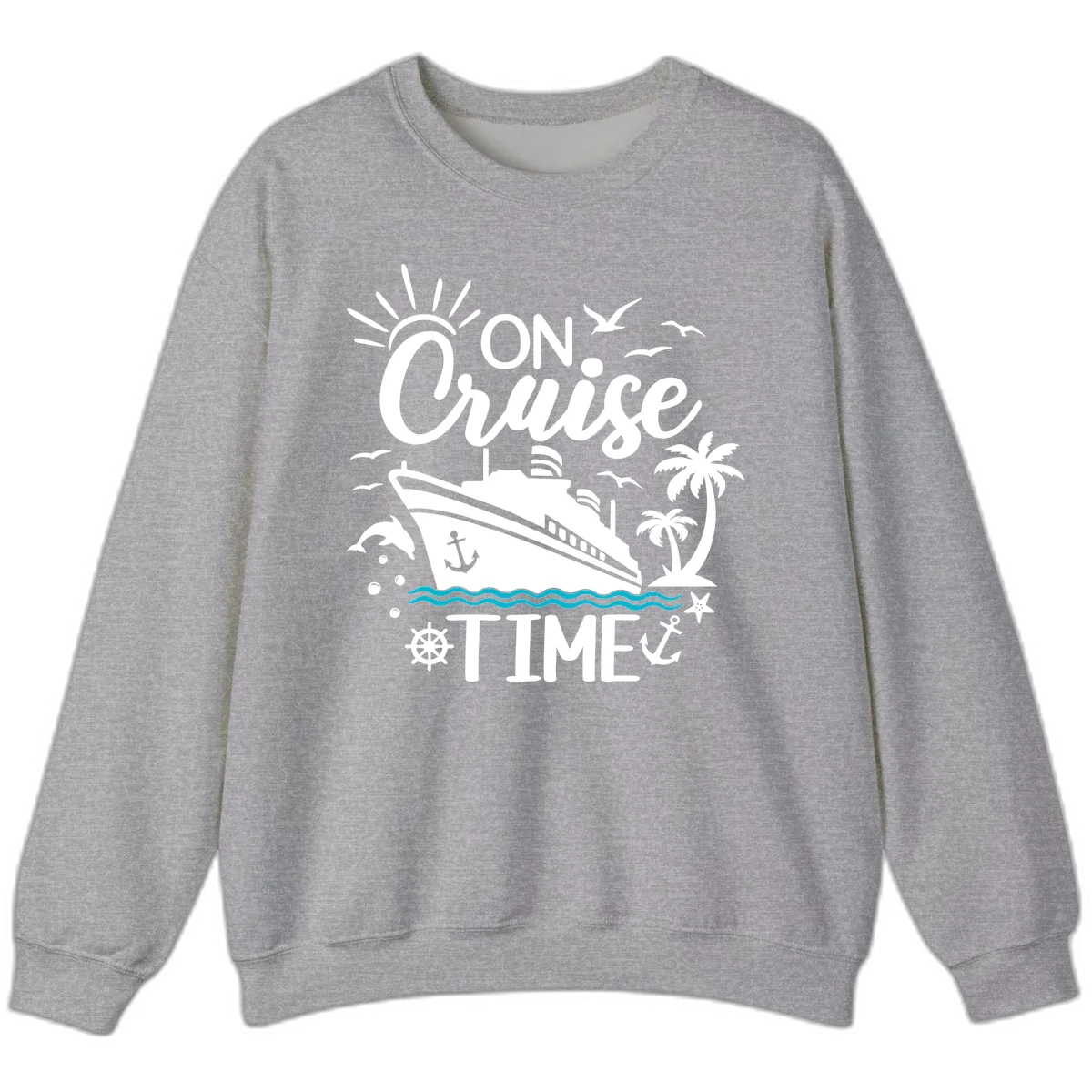 On Cruise Time Crewneck Sweatshirt for Cruise Lovers in Sport Grey