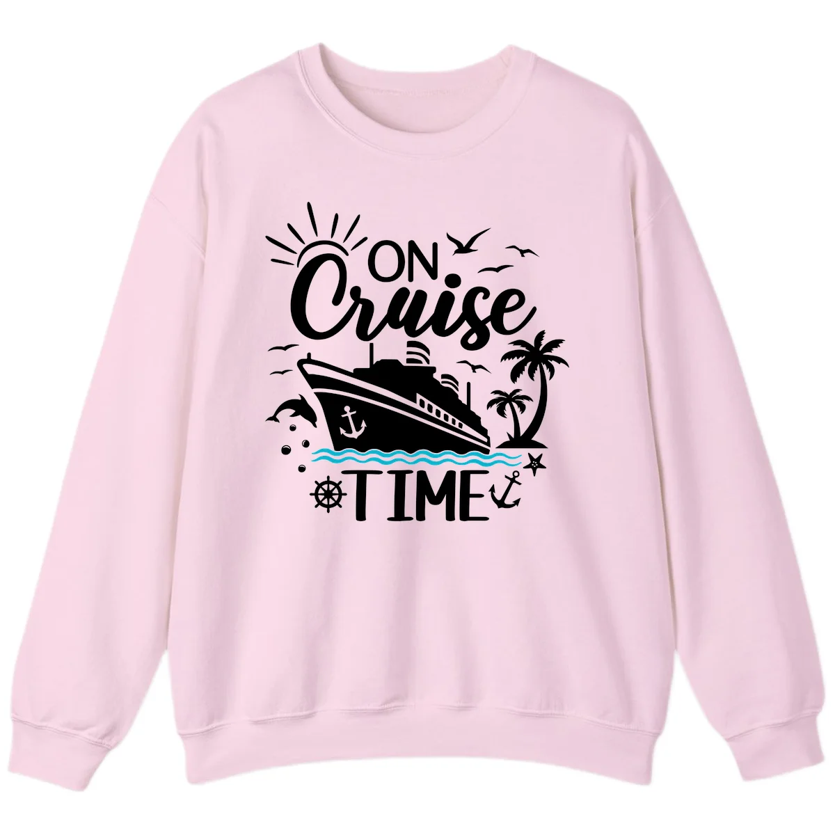 On Cruise Time Crewneck Sweatshirt for Cruise Lovers in Light Pink