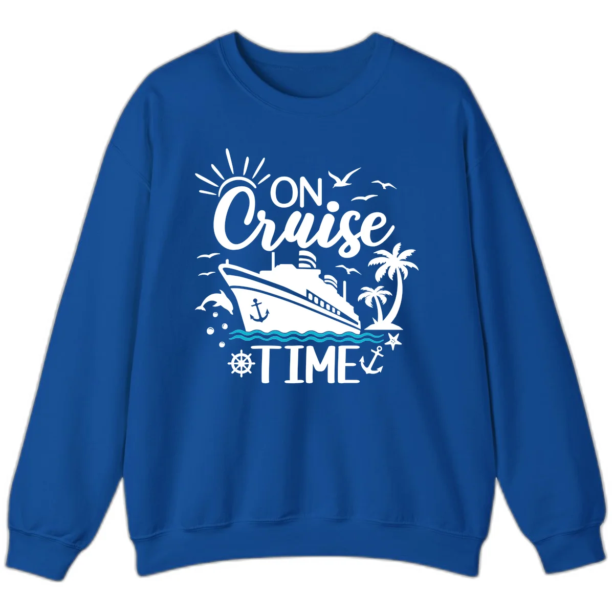 On Cruise Time Crewneck Sweatshirt for Cruise Lovers in Royal