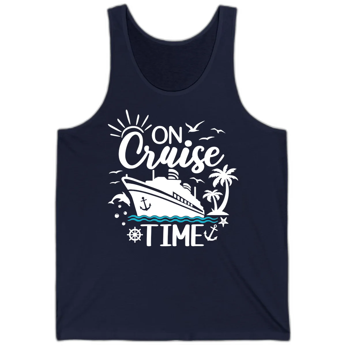 On Cruise Time Tank Top for Cruise Vacation in Navy