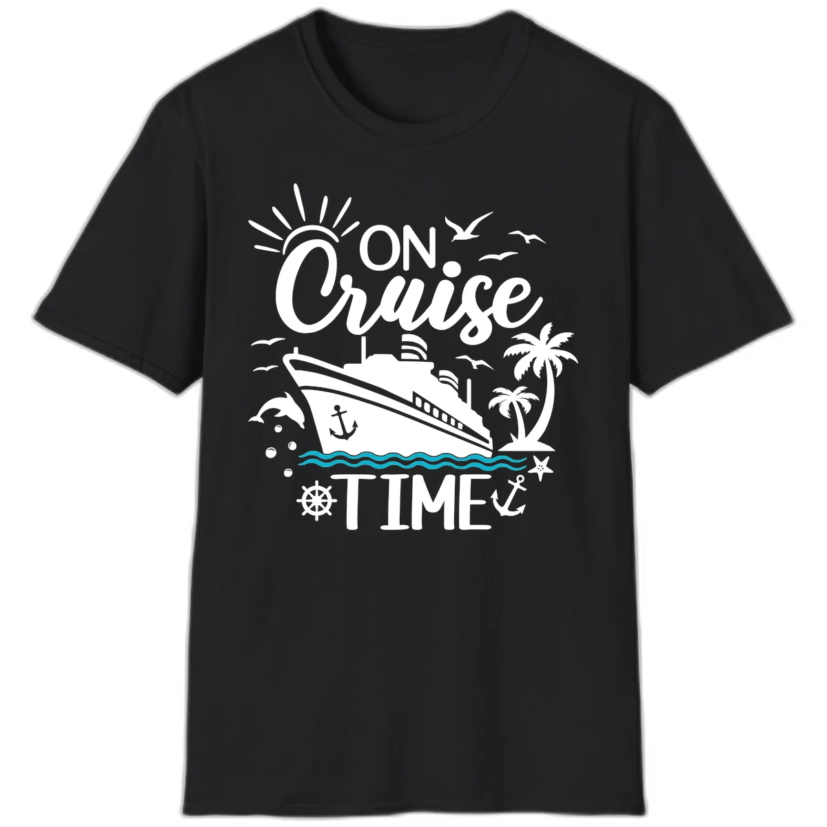 On Cruise Time Nautical Vacation T-Shirt for Lovers in Black