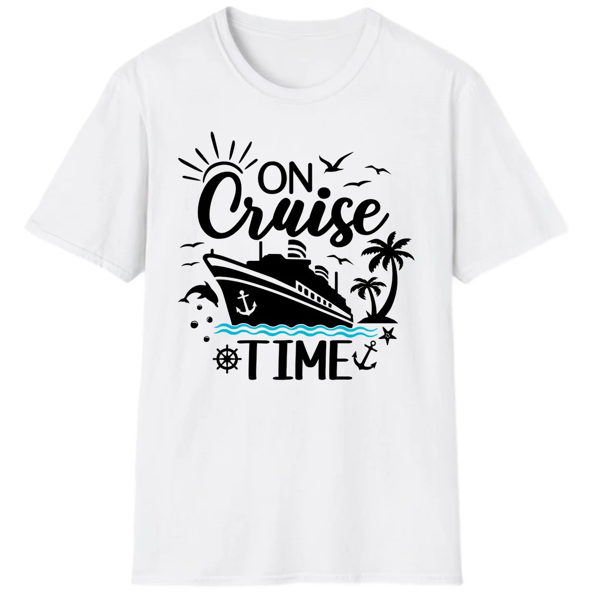 On Cruise Time Nautical Vacation T-Shirt for Lovers in White
