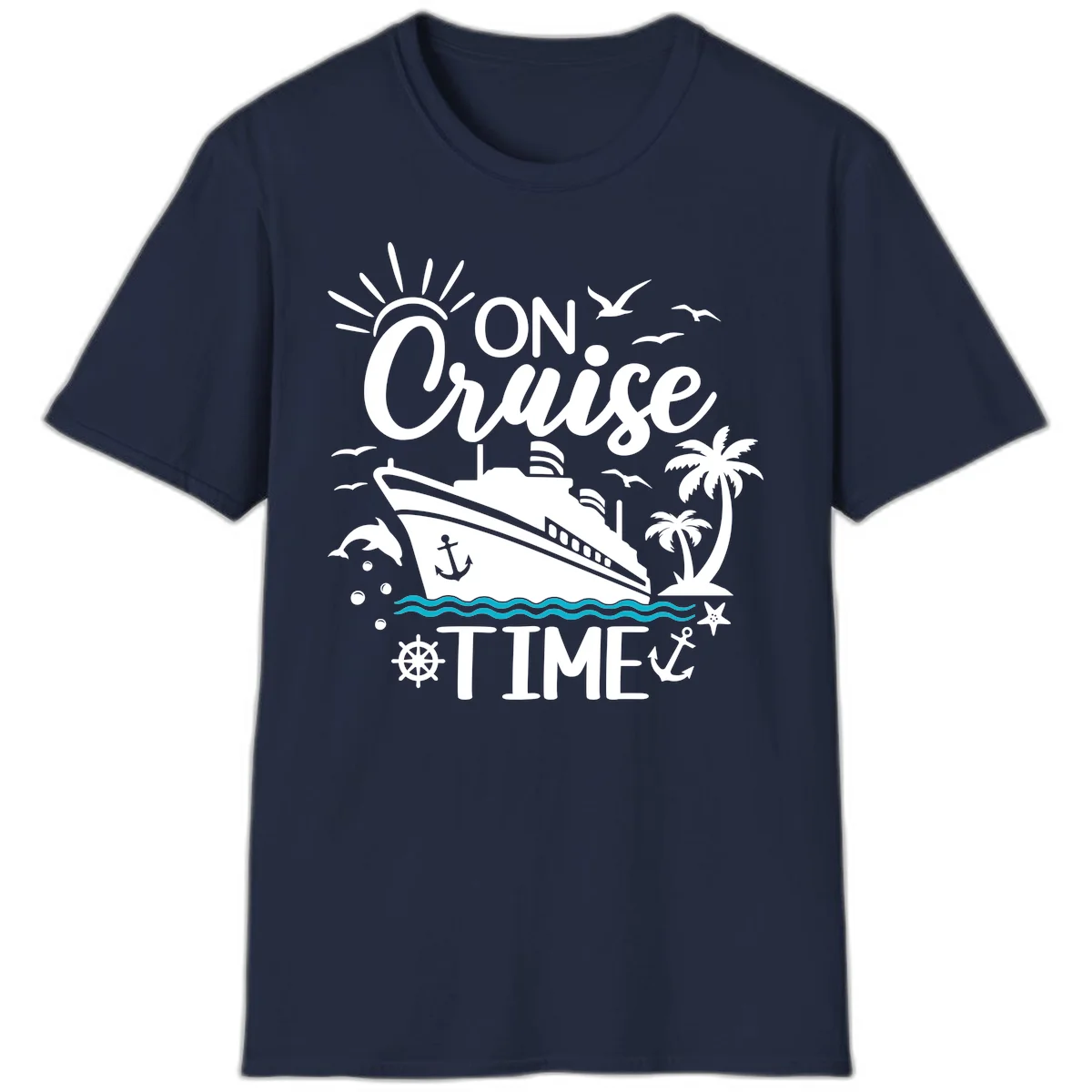On Cruise Time Nautical Vacation T-Shirt for Lovers in Navy