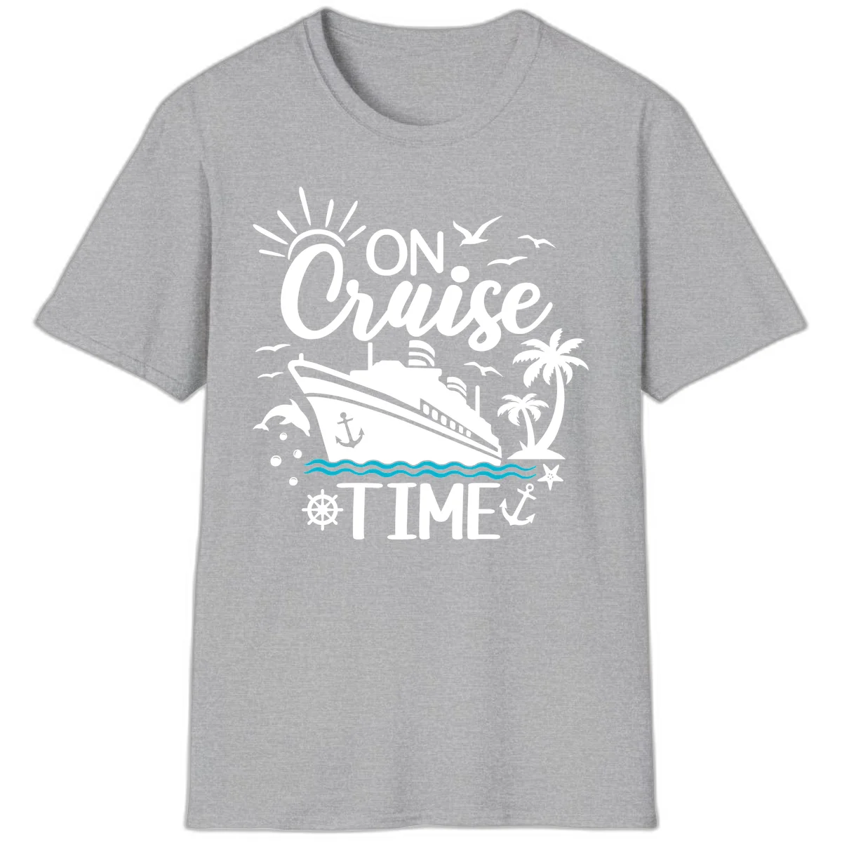On Cruise Time Nautical Vacation T-Shirt for Lovers in Sport Grey