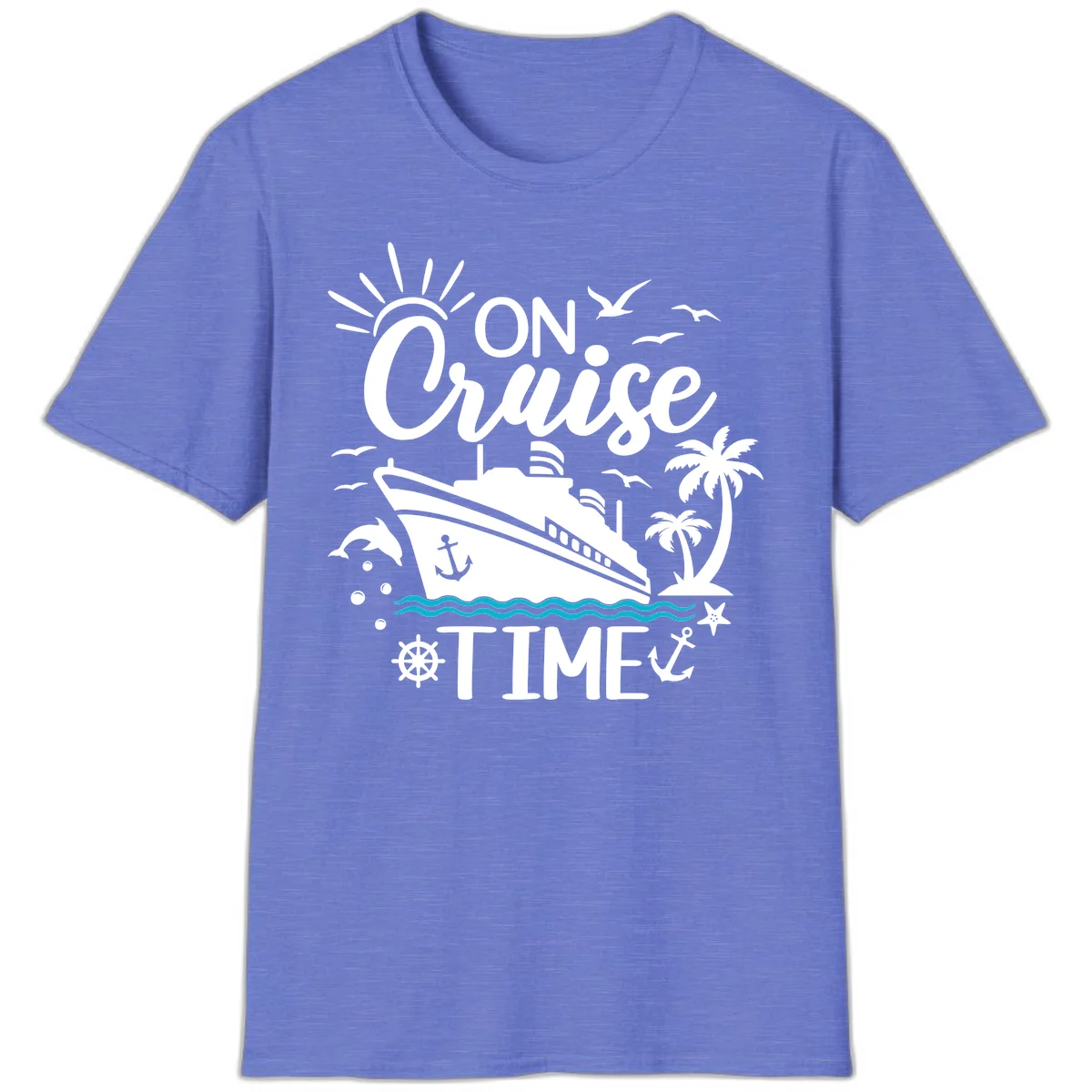 On Cruise Time Nautical Vacation T-Shirt for Lovers in Heather Royal