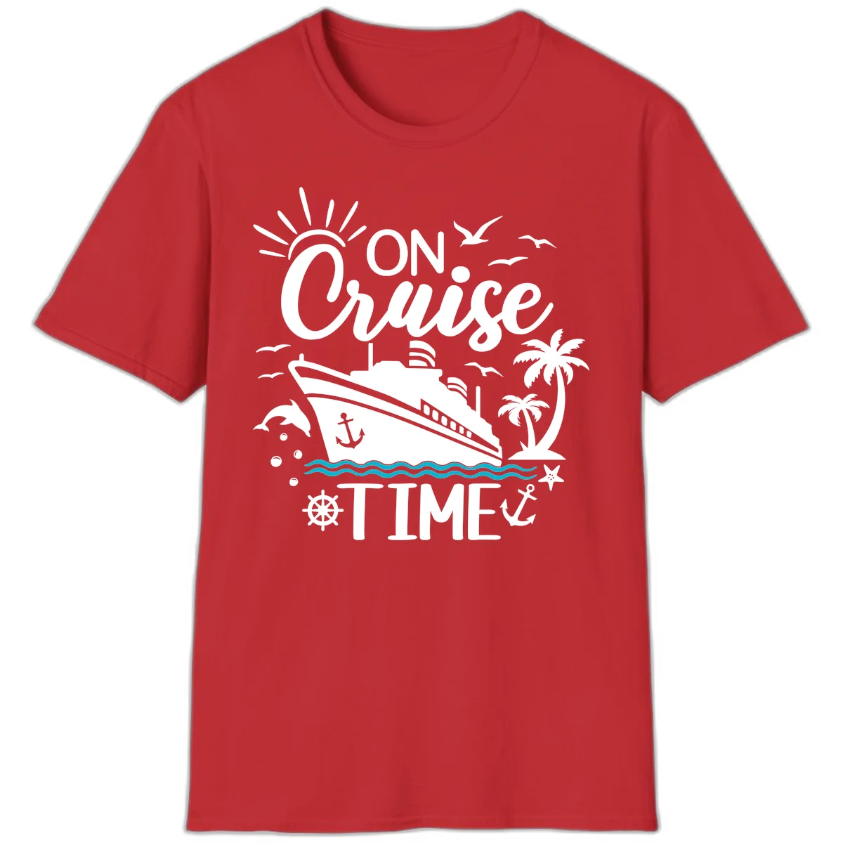 On Cruise Time Nautical Vacation T-Shirt for Lovers in Red