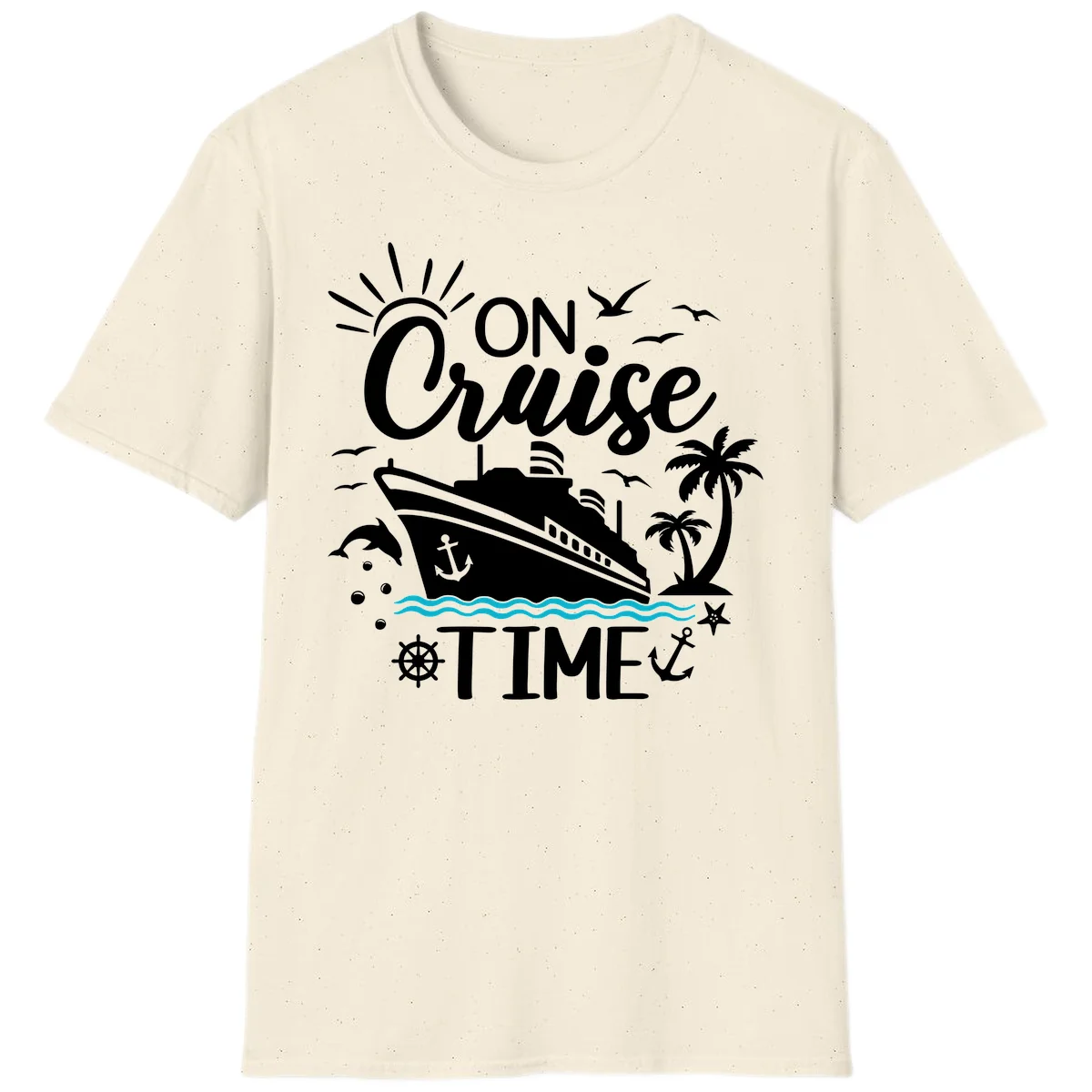 On Cruise Time Nautical Vacation T-Shirt for Lovers in Natural