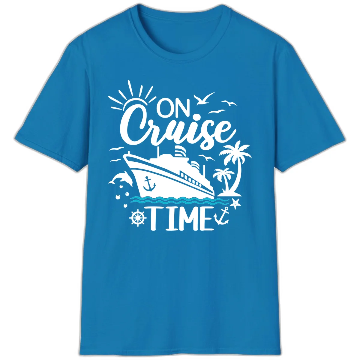 On Cruise Time Nautical Vacation T-Shirt for Lovers in Sapphire