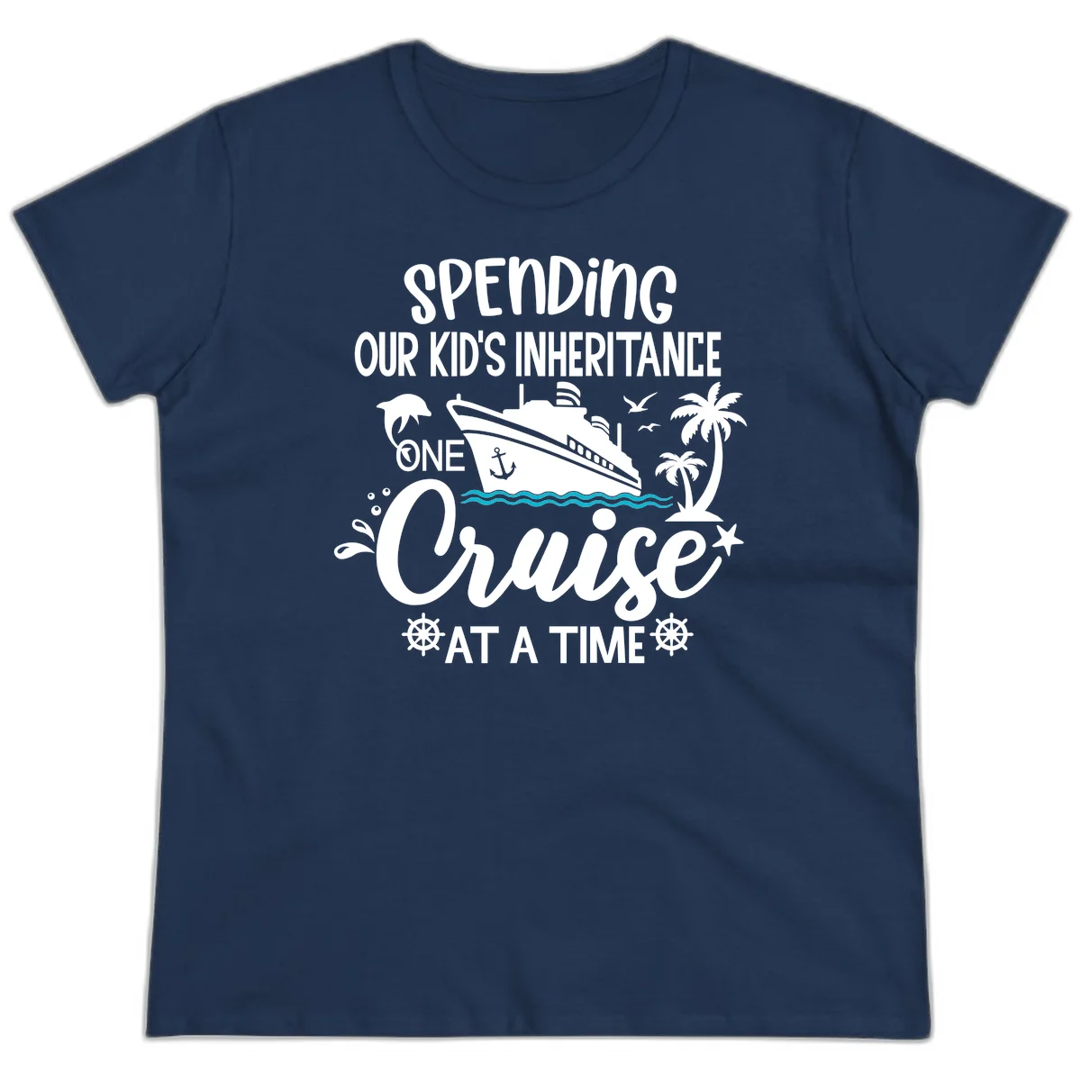 One Cruise At A Time Inheritance Ladies Tee in Navy