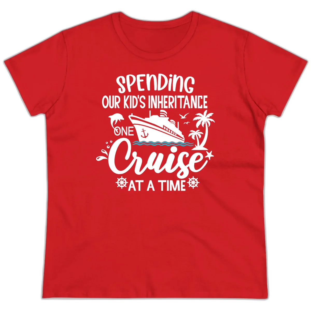 One Cruise At A Time Inheritance Ladies Tee in Red