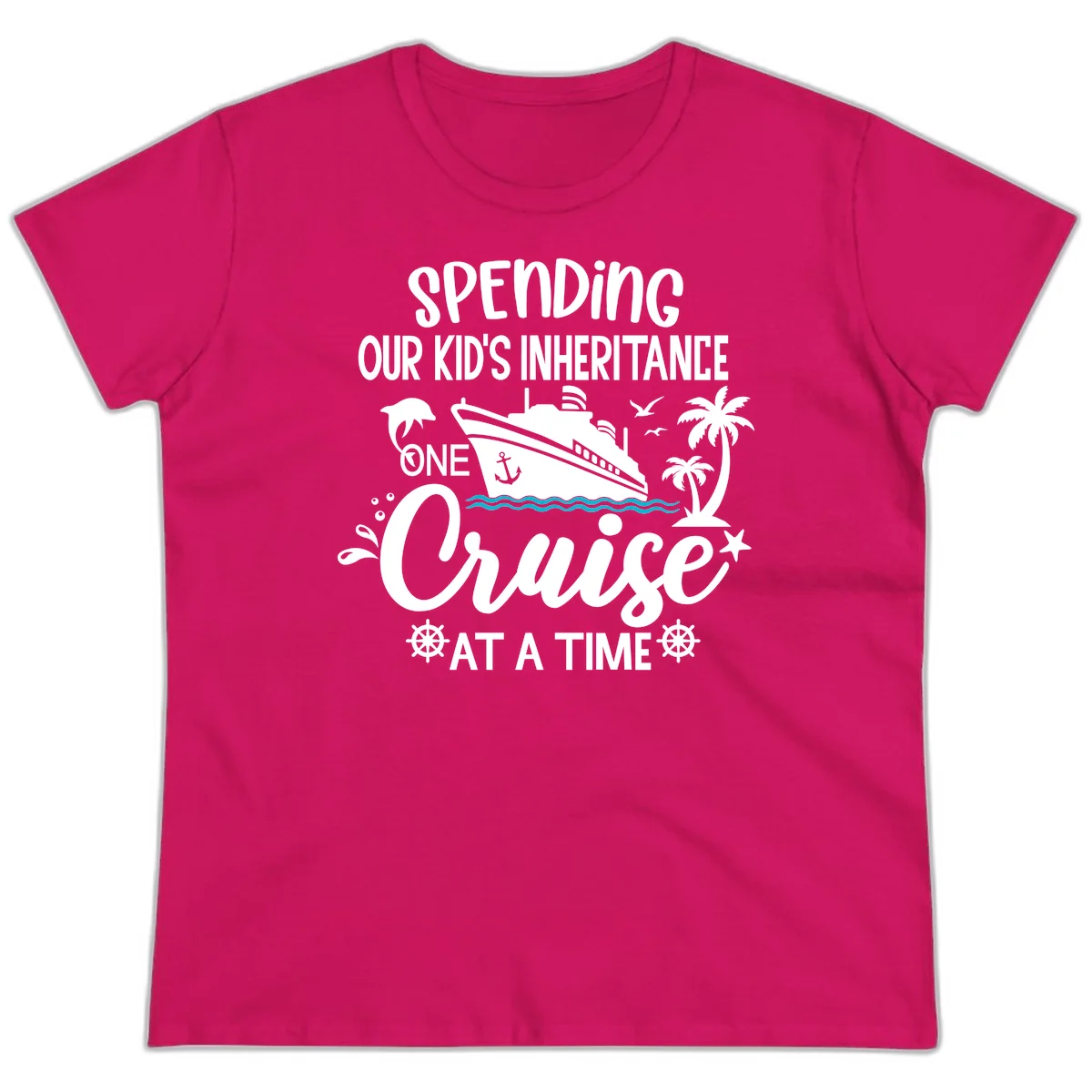 One Cruise At A Time Inheritance Ladies Tee in Heliconia