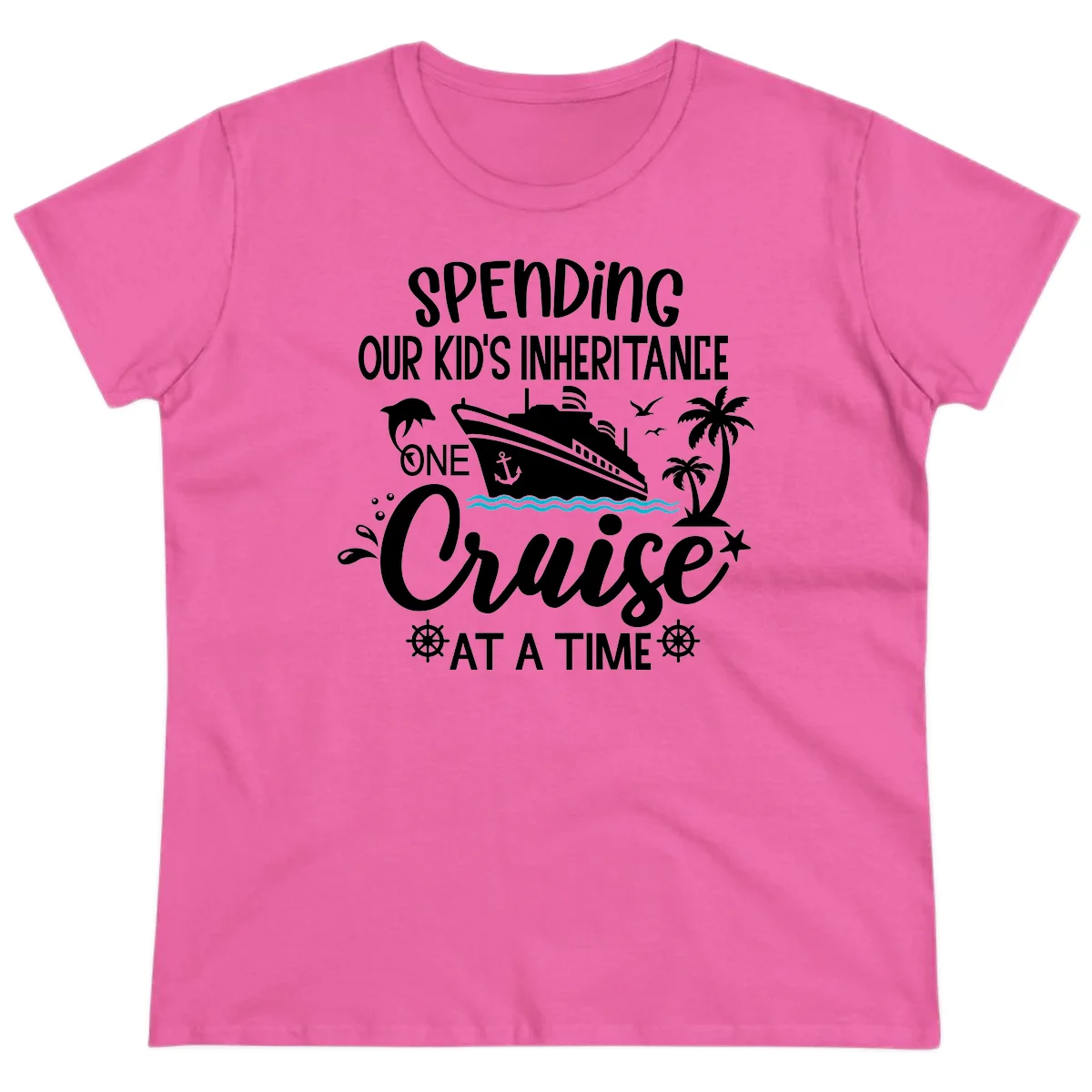 One Cruise At A Time Inheritance Ladies Tee in Azalea