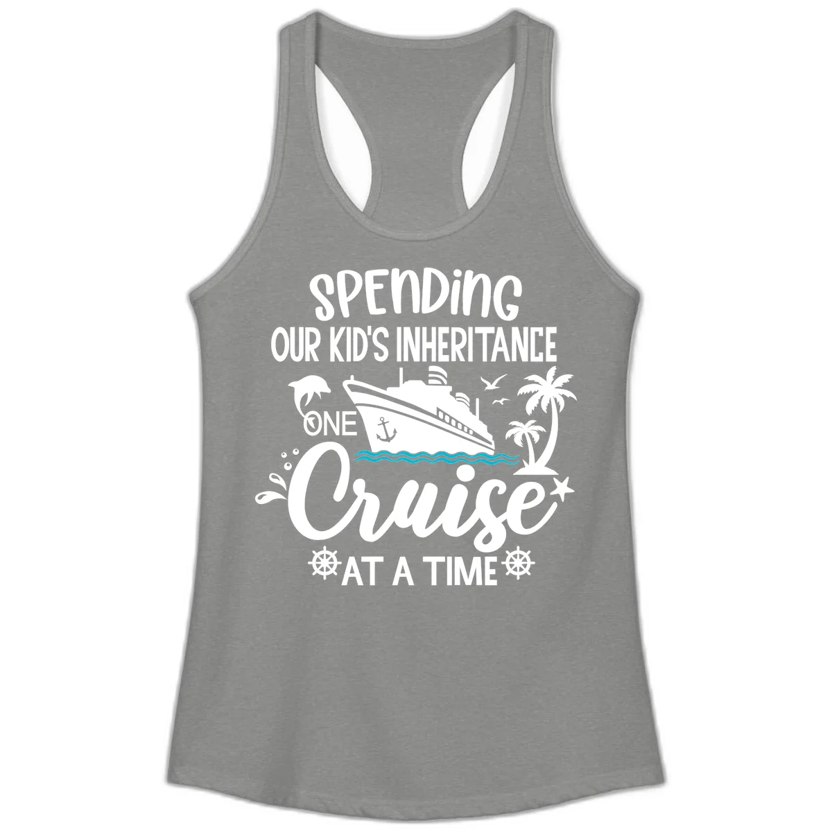 One Cruise At A Time Inheritance Ladies Tank in Heather Grey