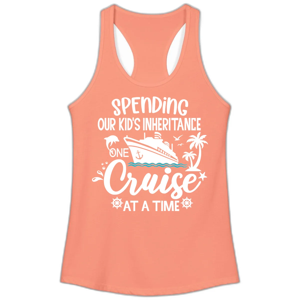 One Cruise At A Time Inheritance Ladies Tank in Solid Light Orange