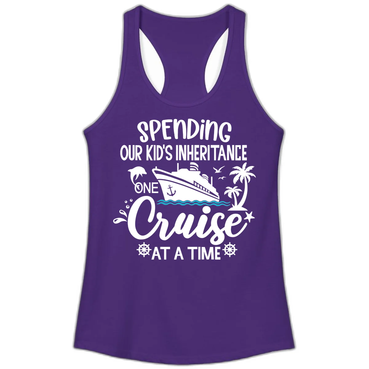 One Cruise At A Time Inheritance Ladies Tank in Solid Purple Rush