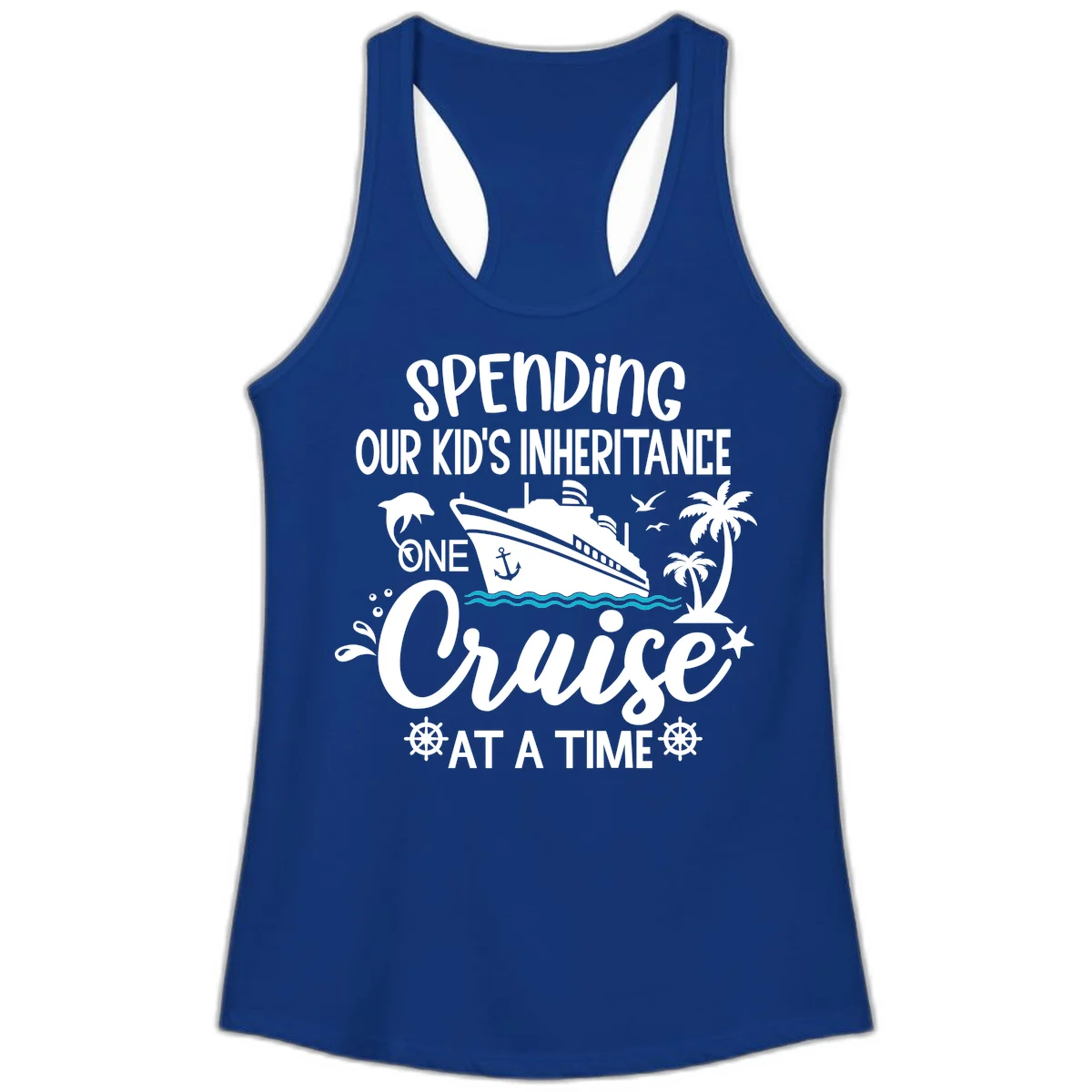 One Cruise At A Time Inheritance Ladies Tank in Solid Royal
