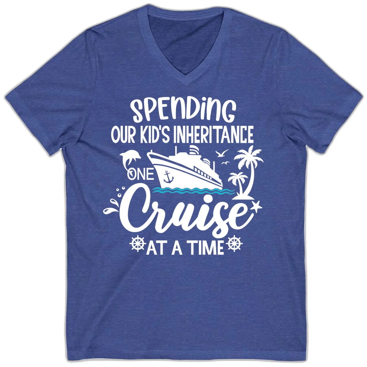 One Cruise At A Time Inheritance V-Neck in Heather True Royal