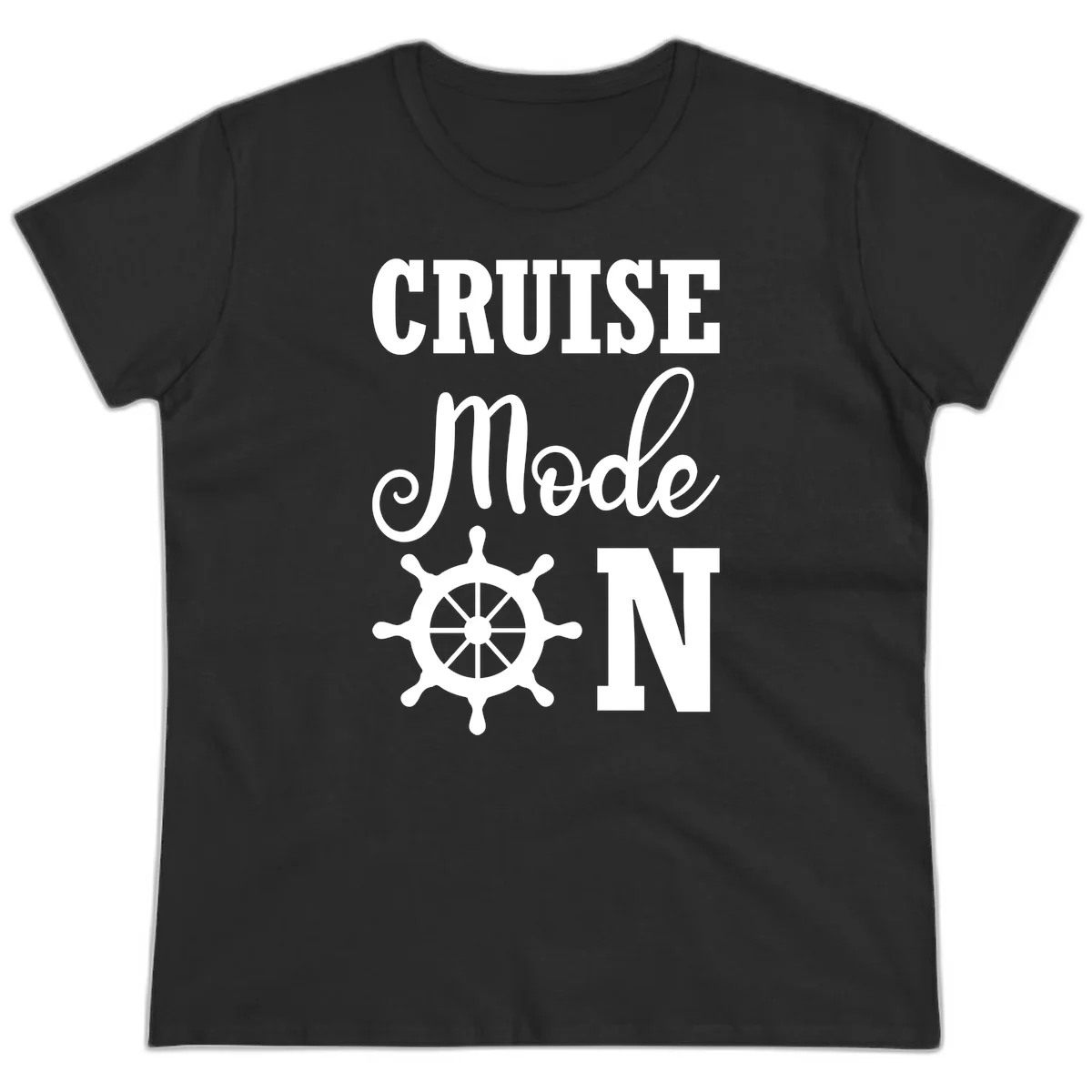 Cruise Mode Ship Wheel Ladies Tee in Black