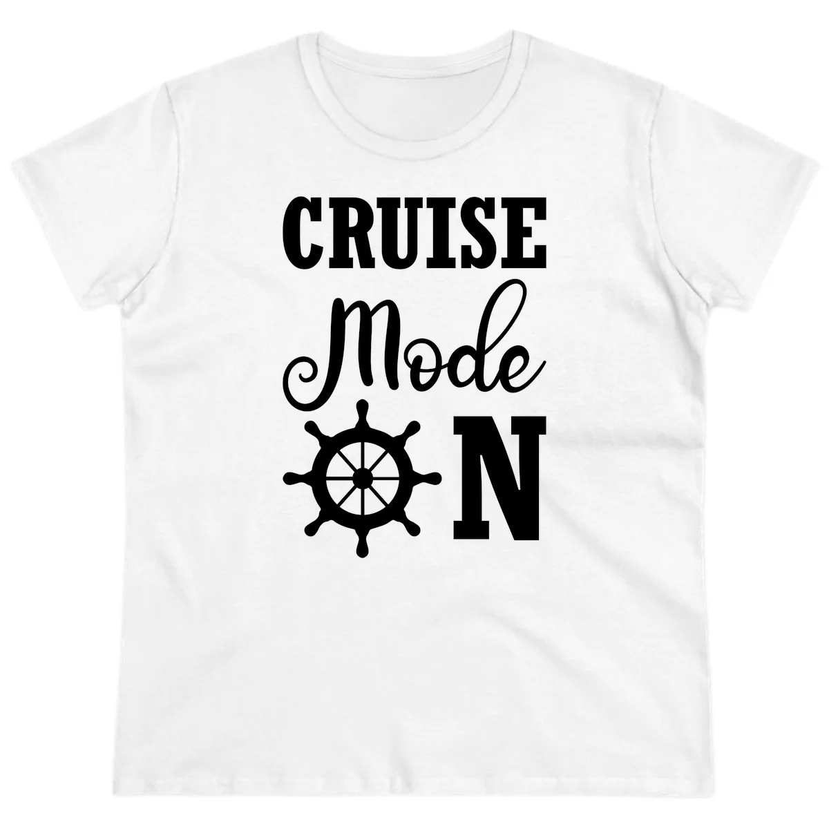 Cruise Mode Ship Wheel Ladies Tee in White