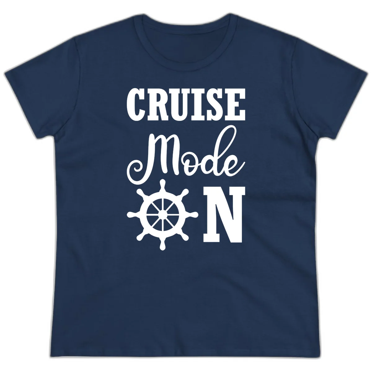 Cruise Mode Ship Wheel Ladies Tee in Navy