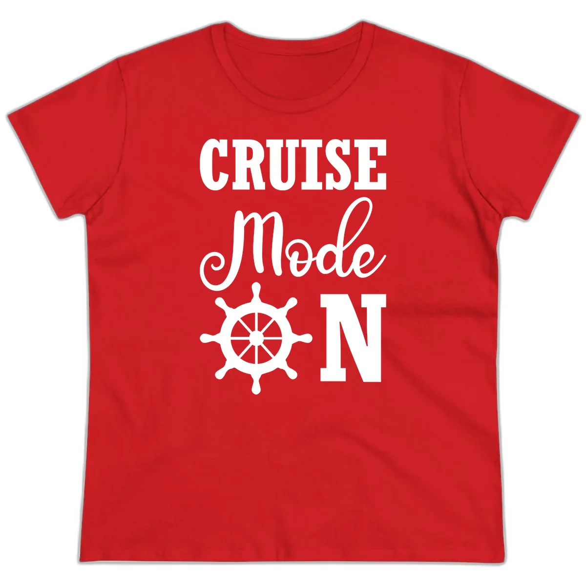 Cruise Mode Ship Wheel Ladies Tee in Red