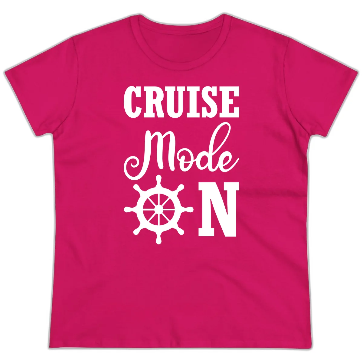 Cruise Mode Ship Wheel Ladies Tee in Heliconia