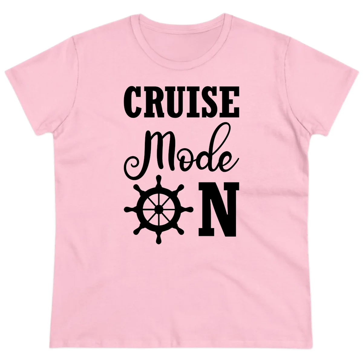 Cruise Mode Ship Wheel Ladies Tee in Light Pink