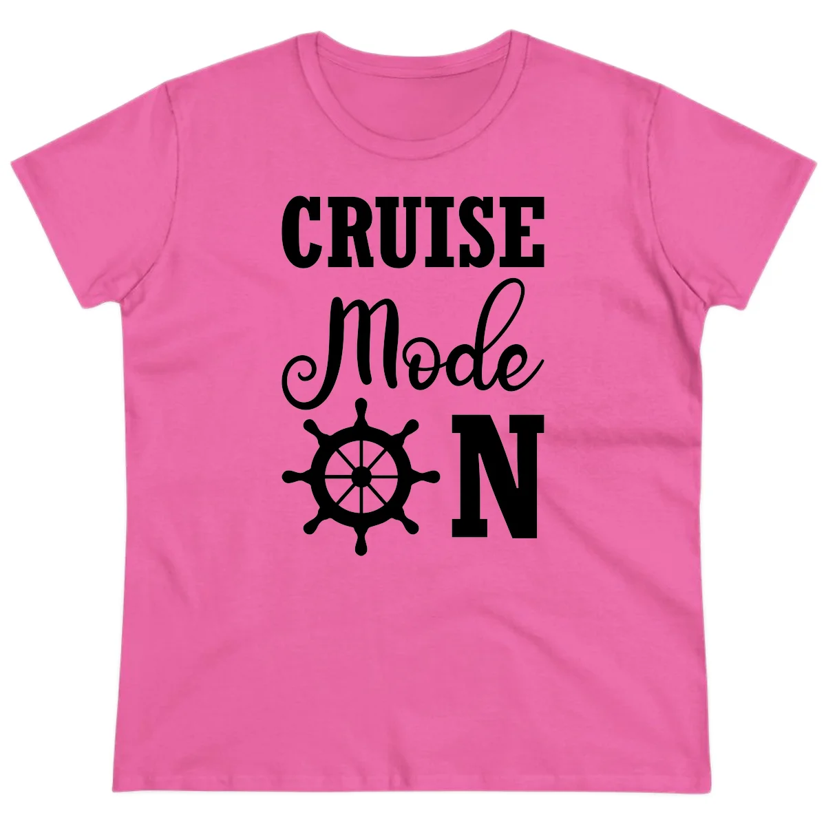Cruise Mode Ship Wheel Ladies Tee in Azalea
