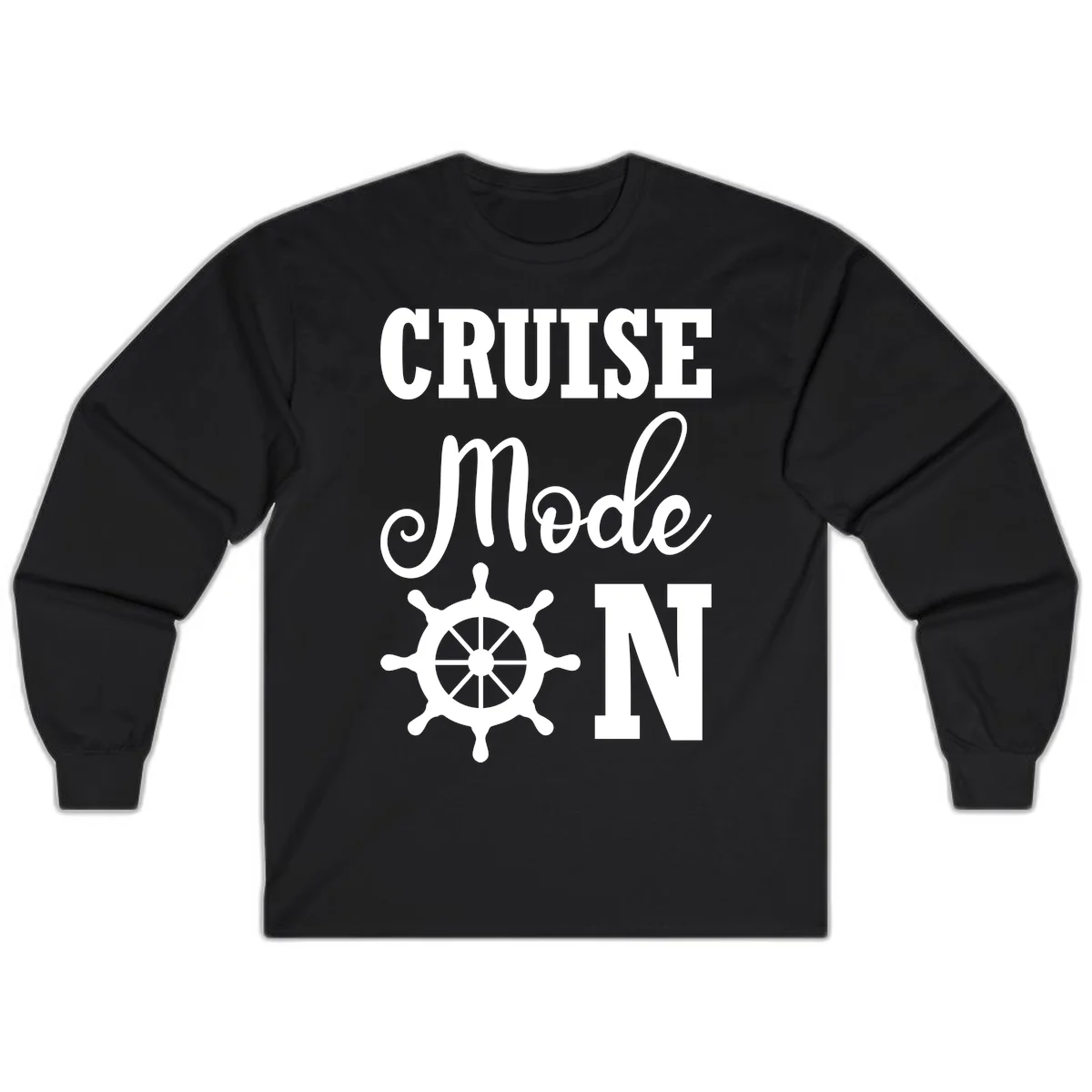 Cruise Mode Ship Wheel Long Sleeve T-Shirt in Black