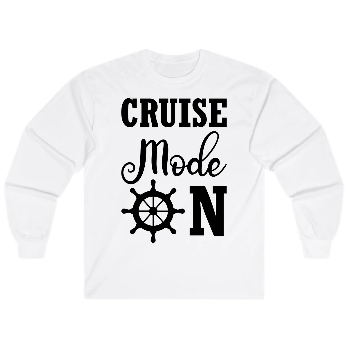 Cruise Mode Ship Wheel Long Sleeve T-Shirt in White