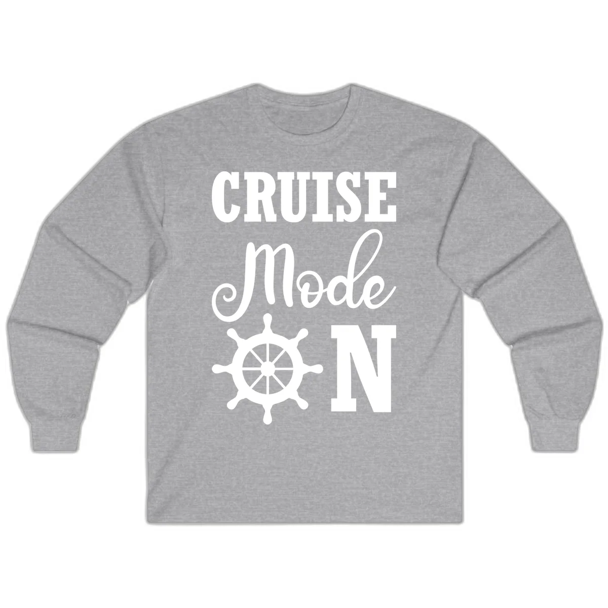 Cruise Mode Ship Wheel Long Sleeve T-Shirt in Sport Grey